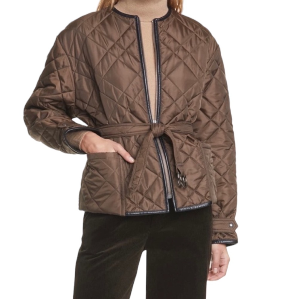 Polo Ralph Lauren Belted Quilted Jacket Leather Trim NWT
